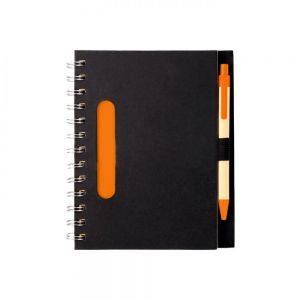 LIBRETA ECOLOGICA NEGRA CON PLUMA SIDNEY personalizada