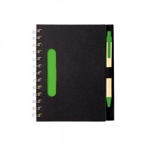 LIBRETA ECOLOGICA NEGRA CON PLUMA SIDNEY personalizada