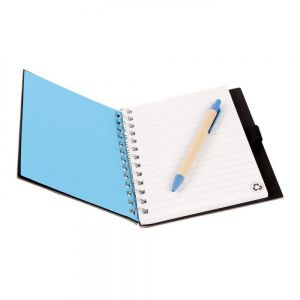 LIBRETA ECOLOGICA NEGRA CON PLUMA SIDNEY personalizada