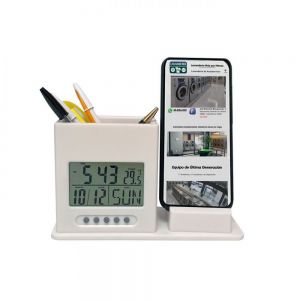 RELOJ DE ESCRITORIO CON PORTACELULAR Y LAPICERA personalizada